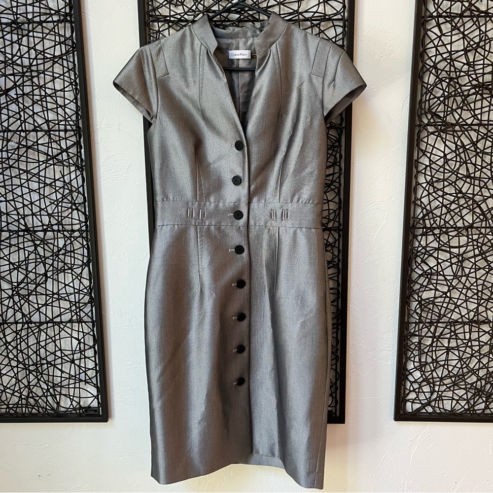 Calvin Klein Gray Button Sleek Dress Size 8
